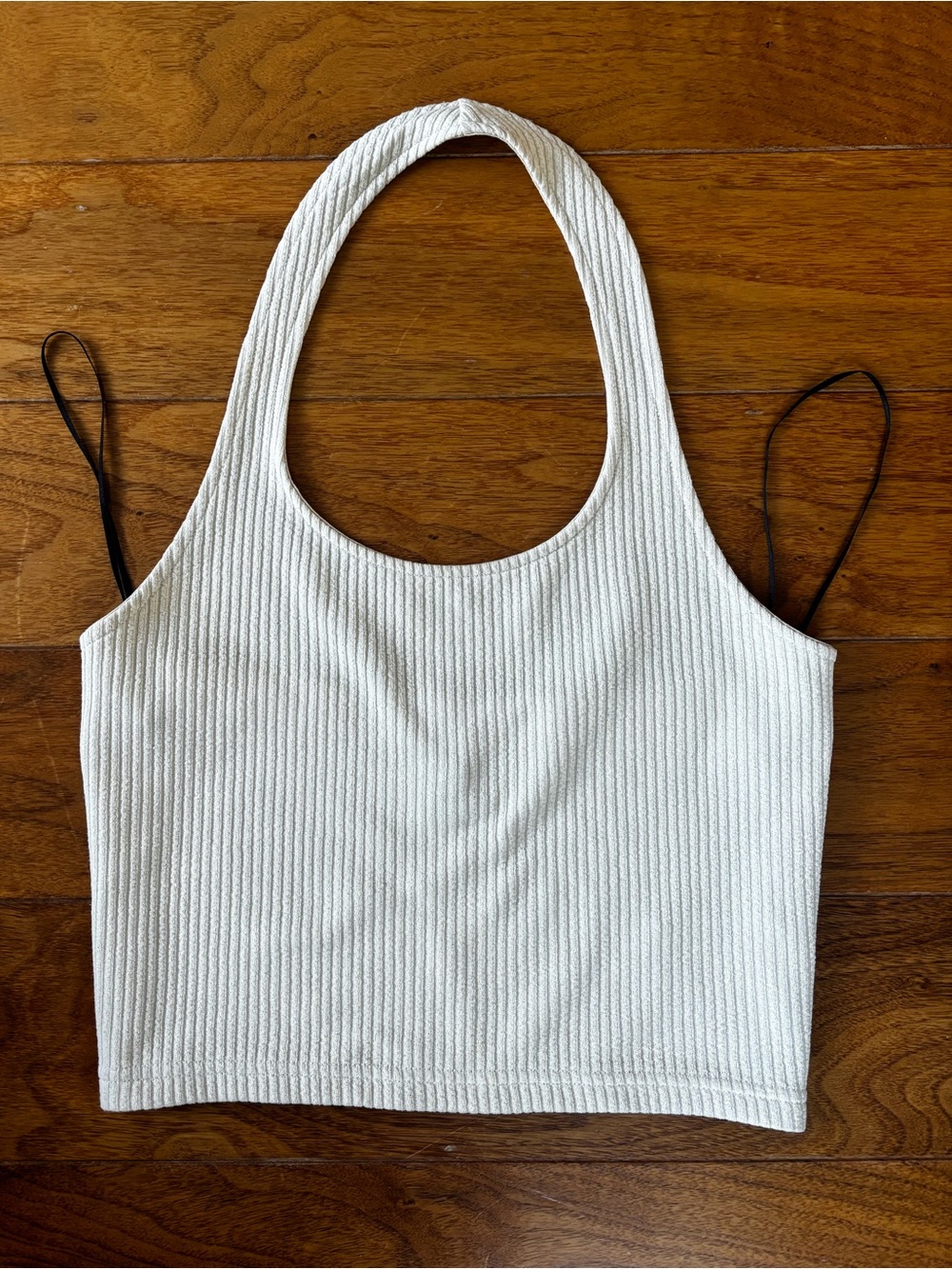 H&M Ribbed Halter Crop Top in Light Beige